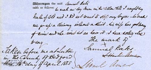 Samuel Bates aged 12 Deposition 1855